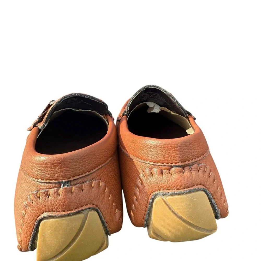 Guess Men's Brown Driver Loafers Size 9M Slip On Moc Toe PU Leather Bit Logo